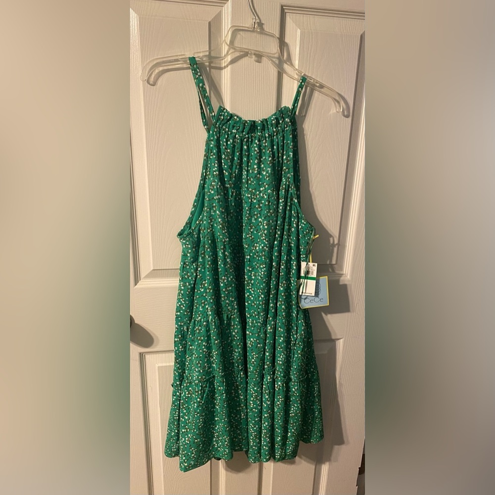 Cece Green floral summer dress , fully lined , brand new with tags size L